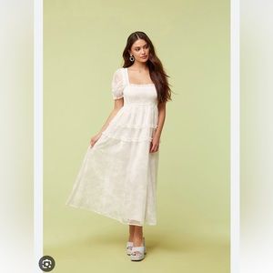 Forever21 New White puffy sleeve dress .